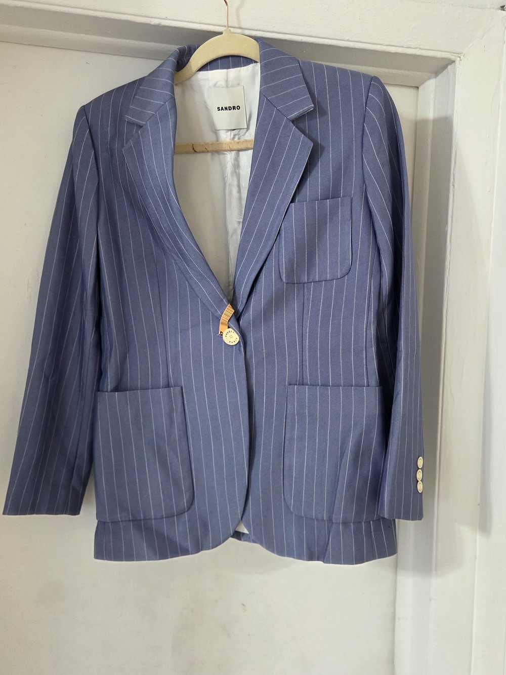 Sandro Men's Blue Pinstripe Blazer - Picture 2 of 6